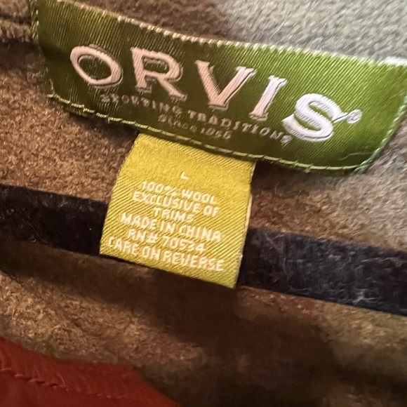 ORVIS MERINO WOOL SNAP BUTTON PULLOVER LEATHER ELBOW PATCH SWEATER Green Large - Picture 2 of 3